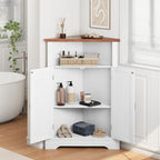 Smuxee Bathroom Corner Storage Cabinet, Farmhouse Floor Corner Cabinet with Barn Door and Adjustable Shelf, White Narrow Cabinet Organizer for Bathroom, Living Room, Kitchen
