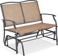 GIANTEX Patio Glider Benches for Outside, Swing Glider Chair w/Steel Frame | 400 LBS Capacity, Patio Swing Rocker, 2-Person Loveseat for Backyard, Poolside, Lawn, Balcony, Porch Glider Bench(Brown)