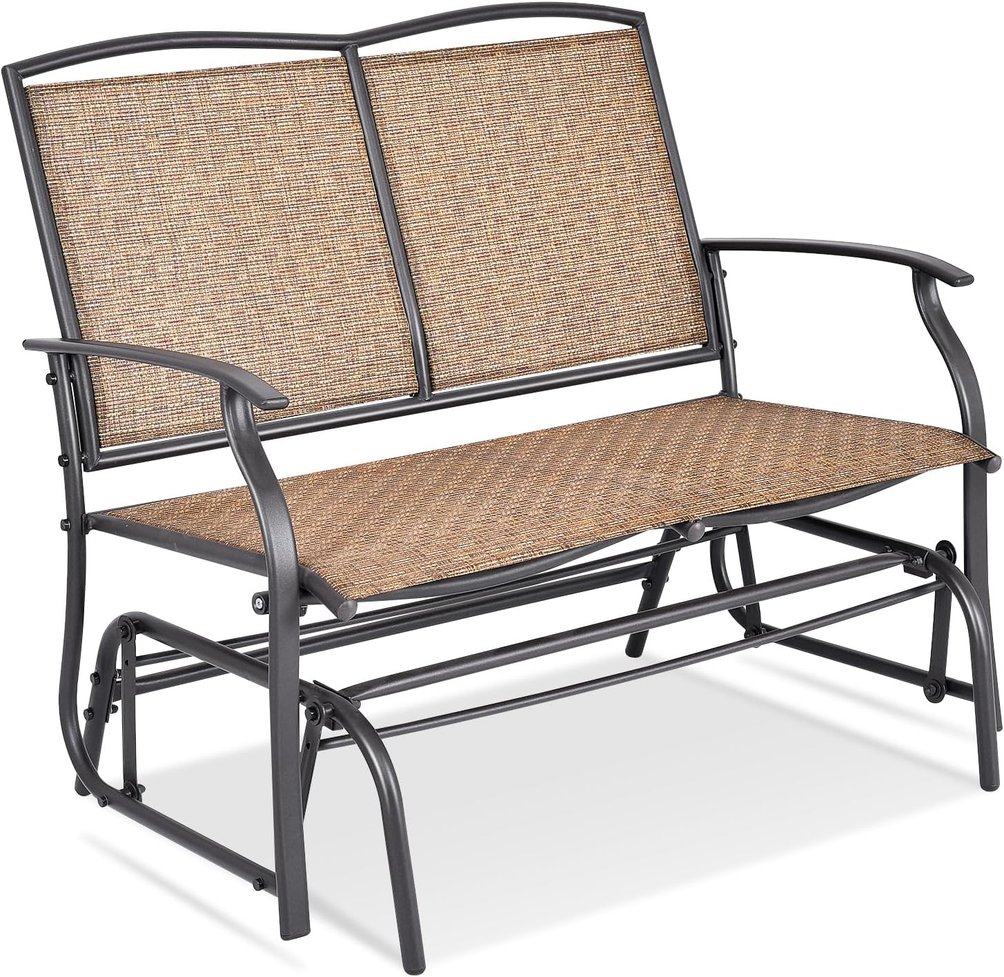 GIANTEX Patio Glider Benches for Outside, Swing Glider Chair w/Steel Frame | 400 LBS Capacity, Patio Swing Rocker, 2-Person Loveseat for Backyard, Poolside, Lawn, Balcony, Porch Glider Bench(Brown)