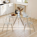 Round Dining Table Set for 4, 39" Clear Tempered Glass Table with Sliver Metal Legs and 4 Transparent Acrylic Chairs, Compact Modern Kitchen Table Set for Small Space Dining Room (Sliver)