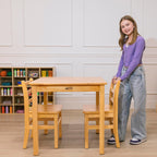 ECR4Kids 30in x 30in Square Hardwood Table with 28in Legs and Two 16in Chairs, Kids Furniture, Honey, 3-Piece | Durable rubberwood, GREENGUARD Gold Certified, ANSI/BIFMA Compliant, 10-12 years, 200 lb seat capacity, classroom & home use