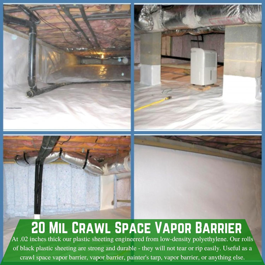 Farm Plastic Supply Crawl Space Vapor Barrier, 20 mil - Thick Plastic Sheeting, Drop Cloth Moisture Barrier for Crawl Space Encapsulation, Heavy Duty Polyethylene, Black & White Panda Film (6' x 25')
