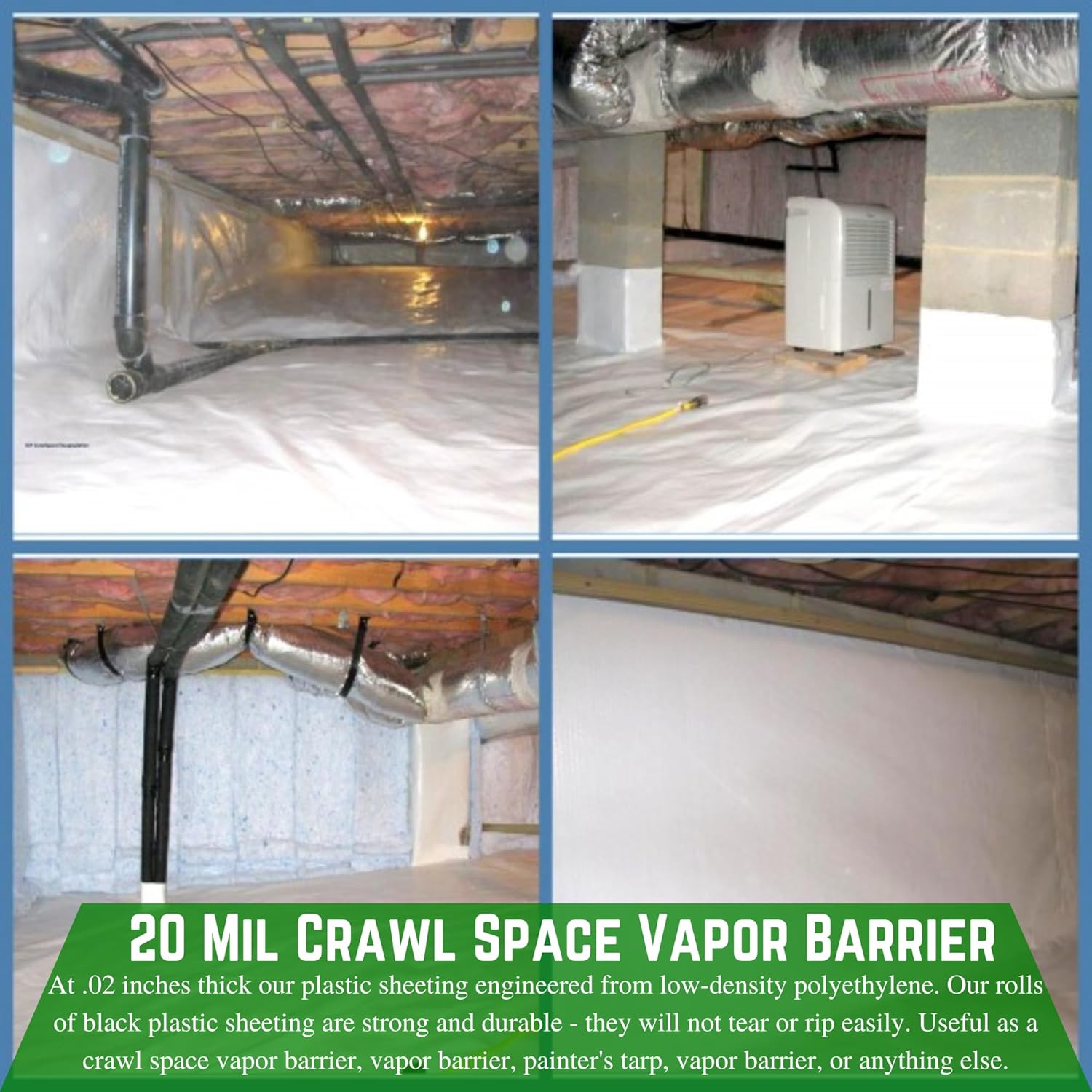 Farm Plastic Supply - Crawl Space Vapor Barrier, 20 mil - Thick Plastic Sheeting, Drop Cloth Moisture Barrier for Crawl Space Encapsulation, Heavy Duty Polyethylene, Black & White Film (24' x 10')