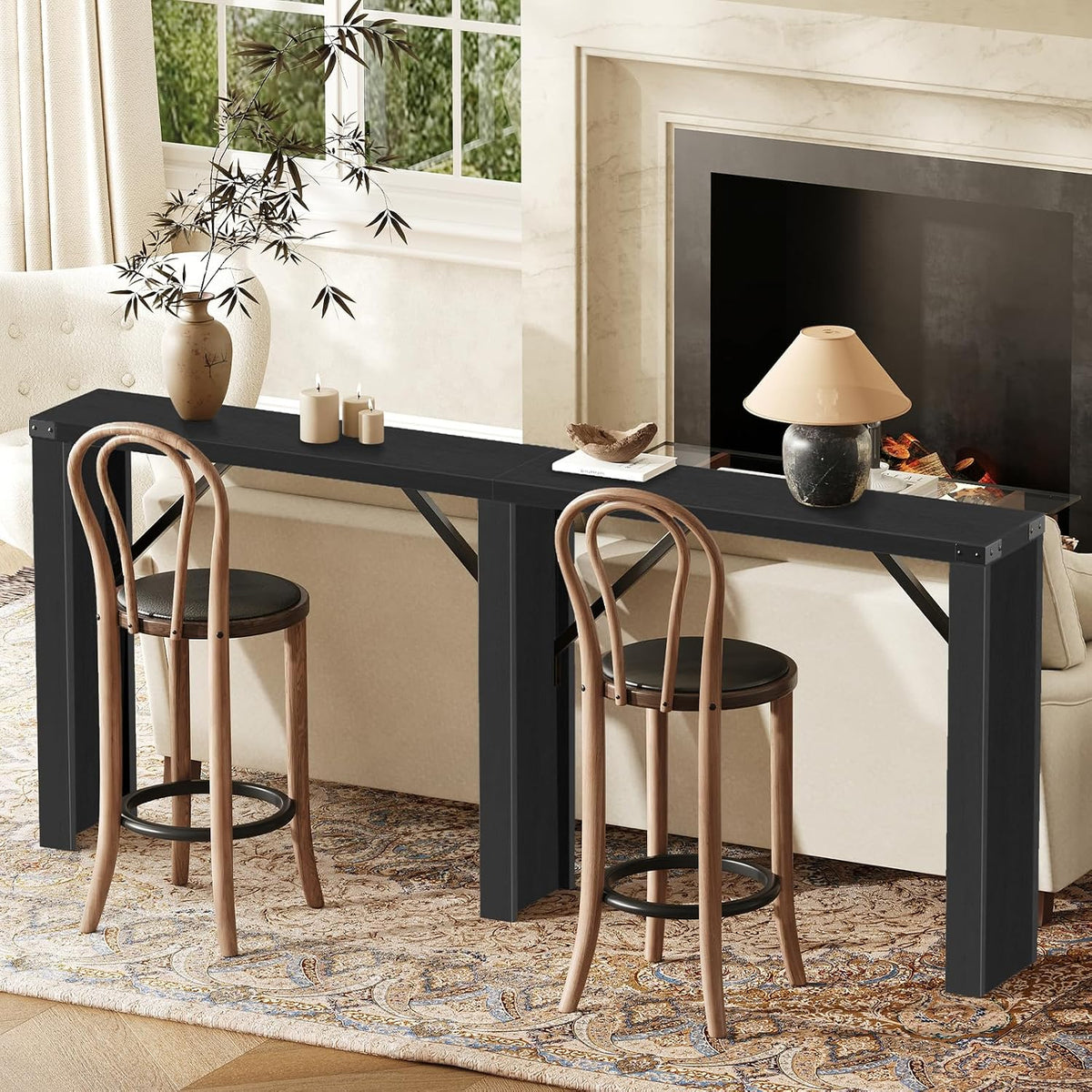 YATINEY Console Table, 70.8" Long Behind Couch Sofa Table, Entryway Table, Farmhouse Console Table for Narrow Spaces, Hallway, Living Room, Black CT31BB