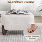 WUTUTUEE 28.7" Sherpa Boucle Ottoman with Solid Wood Legs, Modern Upholstered Footstool, Comfy Ottoman for Living Room, Bedroom, White