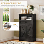 Floor Cabinet, Farmhouse Storage Cabinet with Barn Doors and Drawer, 11.81" D x 23.62" W x 39.37" H Black Freestanding Adjustable Shelf Organizer for Bathroom, Kitchen, Living Room