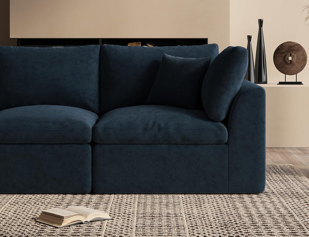 ohllob 140" U Shaped Couch, Cloud Sectional Couches for Living Room, Couch with Ottoman, Oversized 4 Seater Modular Sectional Sofa, Dark Blue