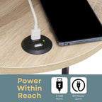 Convenience Concepts Simon End Table with USB Ports 15.75" – Modern 3-Tier Round Side Table with Storage Shelves for Family Room, Industrial Style Table with Charging Station, Weathered White, Black