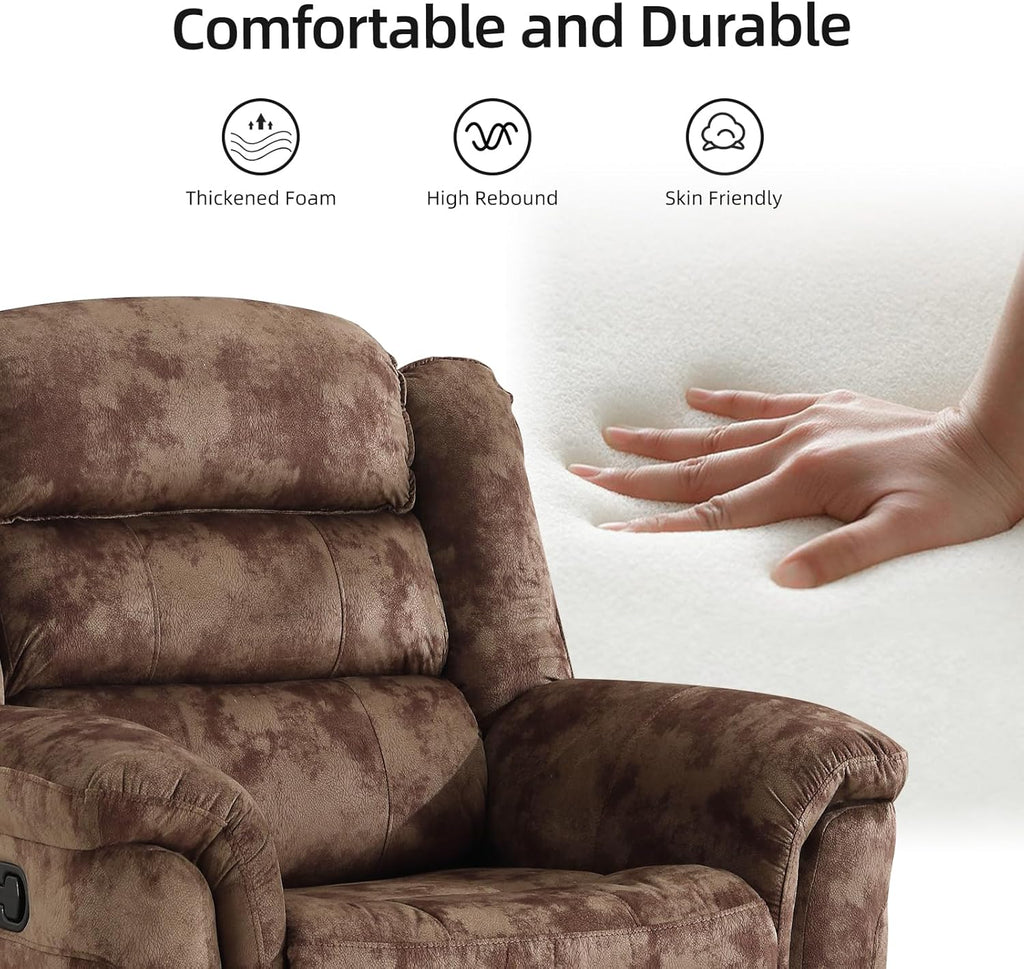 EBELLO Reclining Sofa for Living Room, Extra Wide Modern Overstuffed 3 Seat Recliner Manual Sofa Chair, Breathable Soft Fabric and Padded Seat, Brown