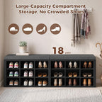 Shoe Rack Bench, Shoe Storage Bench with Cushion, Shoe Organizer 18 Cubbies for Entryway Hallway Bedroom Living Room, Holds Up to 400lbs