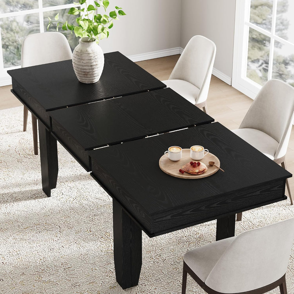 GarveeHome 63 in-86.6 in Extendable Dining Room Table for 6-10, Farmhouse Kitchen Tables w/Wooden Sturdy Frame, Large Rectangular Dinner Table for Dining Room, Kitchen