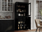 Palace Imports Solid Wood Tall Pantry Cabinet – 71.5" H x 32" W – Black Wooden Storage Cabinet for Kitchen with Clear Glass/Shaker Doors, 2 Drawers & 4 Adjustable Shelves, 100% Eco-Friendly Wood