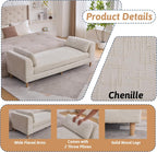 Beige King Size End of Bed Bench,83 Inch Long Bench for Bedroom with Armrests,Entryway Bench,Chenille Chaise Chair,Bench Daybed(Beige,White)