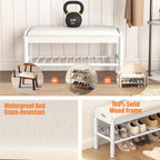 Shoe Storage Bench with Cushion - 2 Tier Shoe Rack for Front Door Entrance, Wood Shoes Rack, Entryway Bench with Shoes Storage for Closet,Hallway,Bedroom&Living Room(White, 31.5" W)