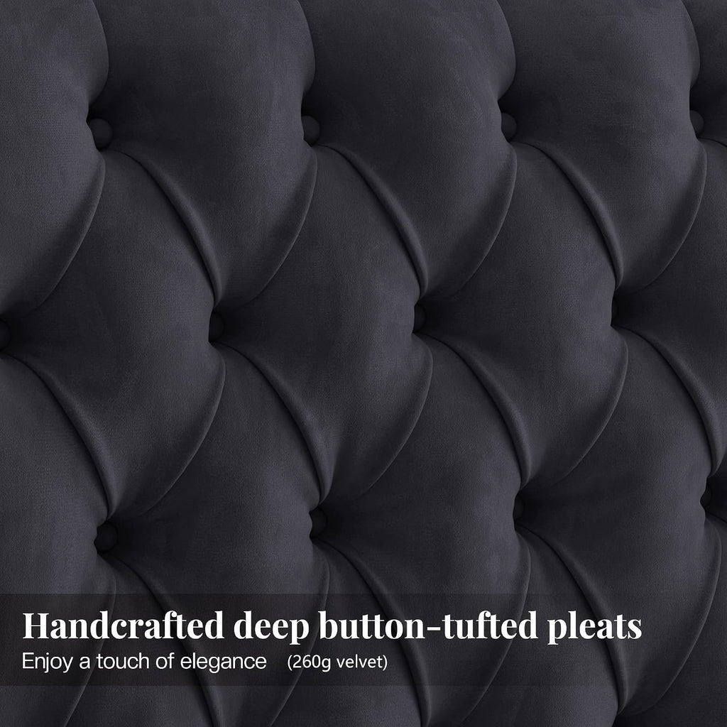 Jocisland Queen Bed Frame 61.4" Tall Headboard Velvet upholstered,Black