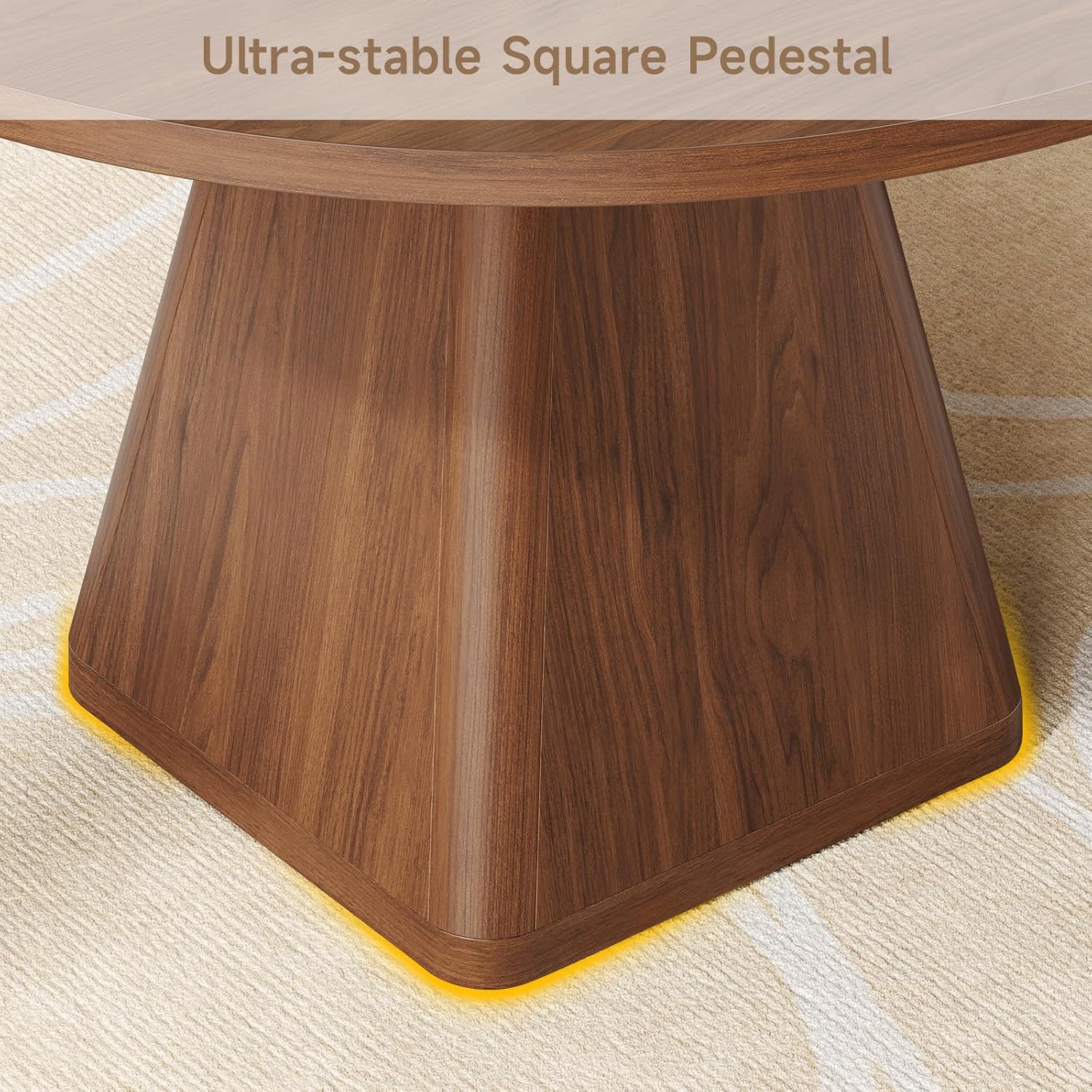 47 Inch Round Dining Table for 4-6, Circle Kitchen Table with Thickened Tabletop, Modern Dining Room Tables with Square Pedestal Base, Dinner Tables for Kitchen Small Space, Walnut (Table Only)