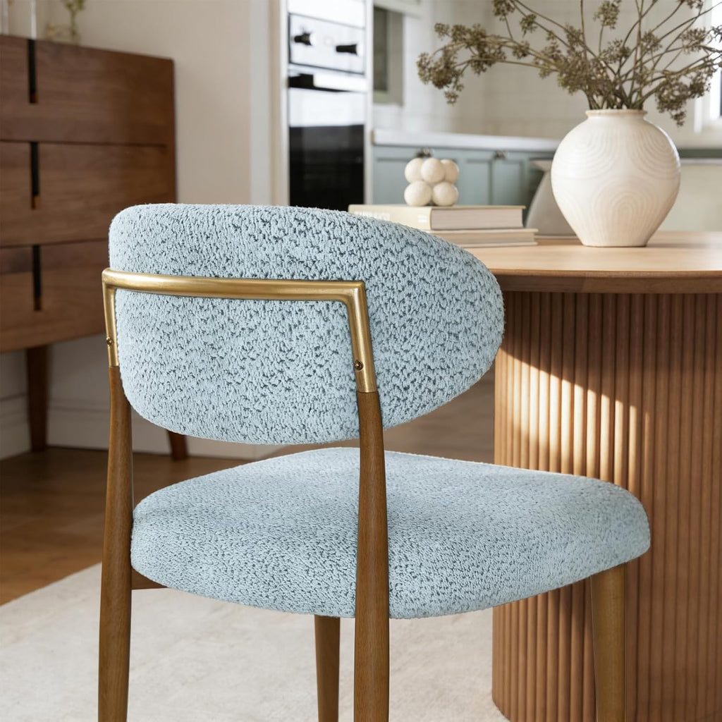 300LBS Dining Chairs Set of 2,Metal Kitchen Chairs,Modern Chenille Upholstered Dining Room Chairs with Ergonomic Curved Backrest for Kitchen Dining Room,Deep Blue-Gray