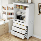 Freestanding Large Kitchen Pantry,Tall Storage Cabinet Cupboard with 6 Door Shelves, 2 Adjustable Shelves and 5 Drawers,for Dining Room (White-W)