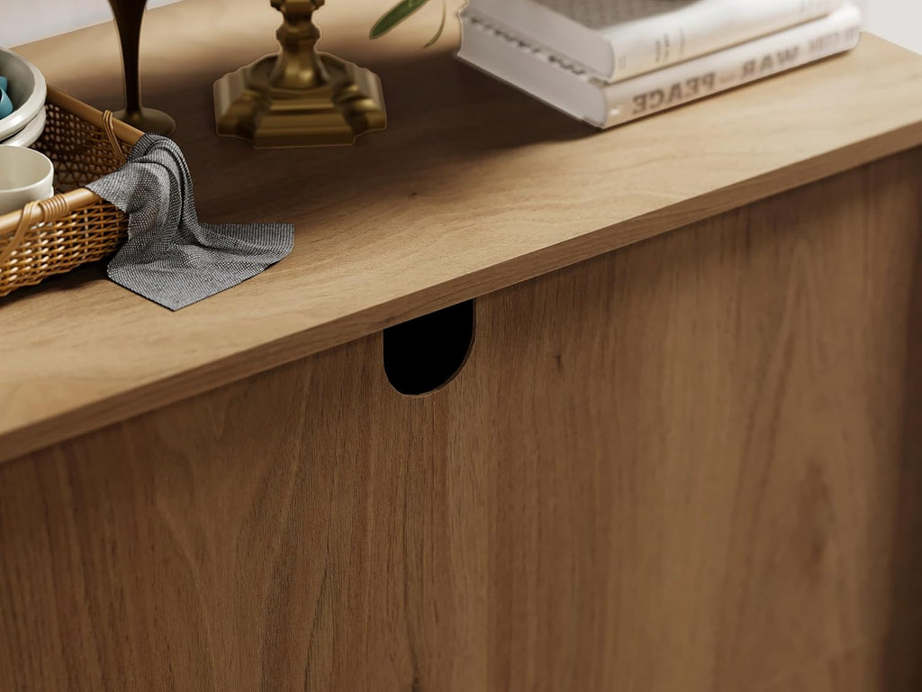 FENSULN Buffet Sideboard Cabinet Farmhouse Modern 3 in1 Storage Cabinet with Adjustable Shelves for Kitchen, Coffee Bar, Living Room, Oak