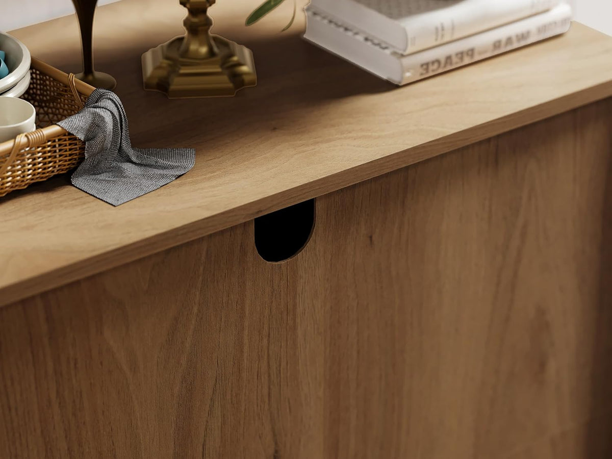 FENSULN Buffet Sideboard Cabinet Farmhouse Modern 3 in1 Storage Cabinet with Adjustable Shelves for Kitchen, Coffee Bar, Living Room, Oak