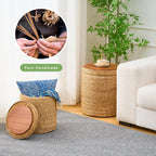 Round Storage Pouf Ottoman Hand Weaving Natural Boho Straw Footstool Pouffe | Breathable material, Hand‑woven from natural straw, Artisanal hand‑crafted texture, Bohemian home decor accent