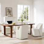 Watson & Whitely Upholstered Dining Chairs with Casters Set of 2, Armless Modern Rolling Dining Chairs with Removable Rollers, Fabric Dining Room Chairs for Bedroom, Living Room, Reading, Linen