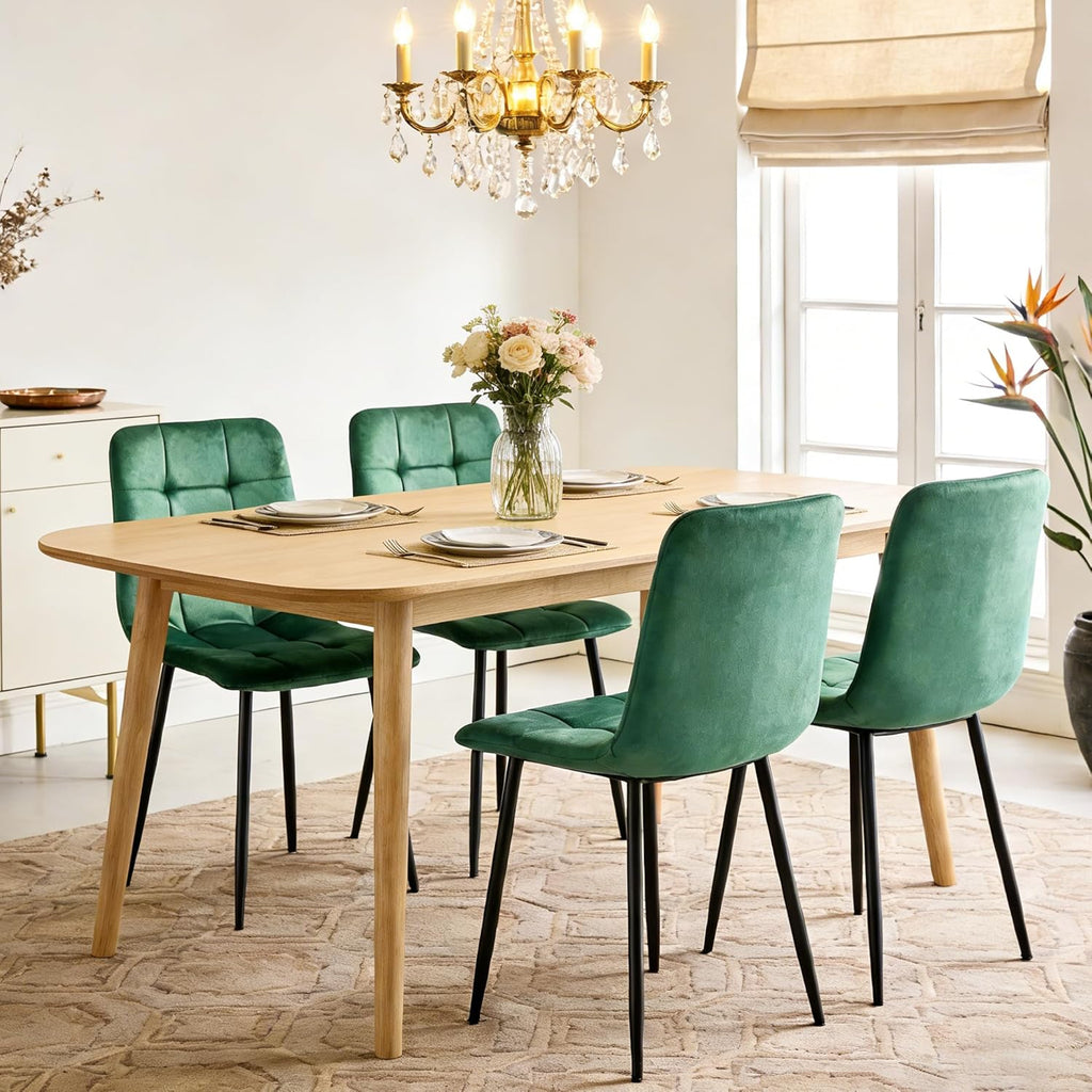 Velvet Dining Chairs Set of 4, Mid Century Upholstered Green Dining Room Chairs Tufted Upholstered Kitchen Chairs Set of 4 for Dining Room, Bedroom, Living Room