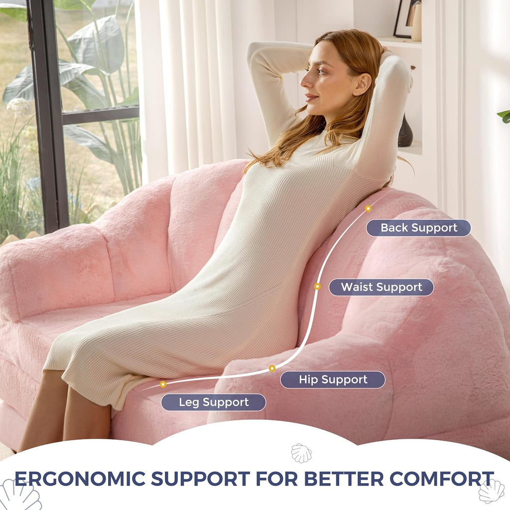 MAXYOYO Folding Sofa Bed, 2 in 1 Convertible Sofa to Lounger | Comfy Loveseat Bean Bag Chair for Adults, Floor Couch with Handle, Faux Fur Couch Bed for Living Room Bedroom, Pink
