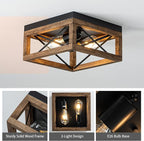 MAYNA Farmhouse Flush Mount Ceiling Light, 2-Light Rustic Ceiling Light with Metal and Wood, Farmhouse Hallway Light Fixtures for Kitchen Entryway Bedroom Dining Room