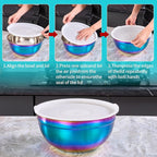 4 Piece Rainbow Mixing Bowls with Lids for Kitchen, Stainless Steel Mixing Bowls Set Ideal for Baking, Prepping, Cooking and Serving Food, Nesting Metal Mixing Bowls for Space Saving Storage
