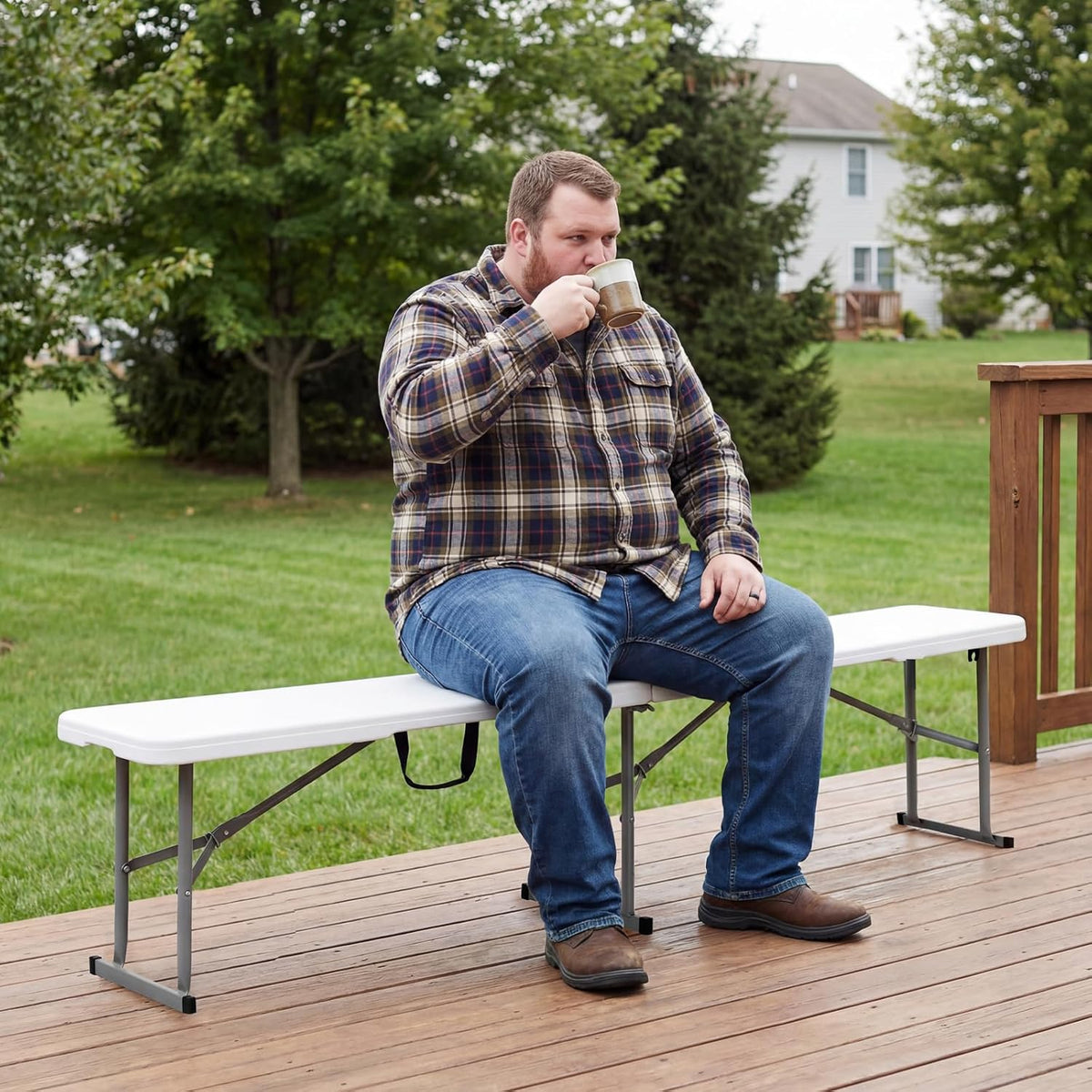 Folding Bench 6ft,Portable Plastic Bench Seat with Handle,White,2 Pack | Heavy Duty HDPE,Powder-Coated Steel Legs,Strong Weight Support,Indoor Outdoor for Parties,Gatherings,Dining,Camping,Events