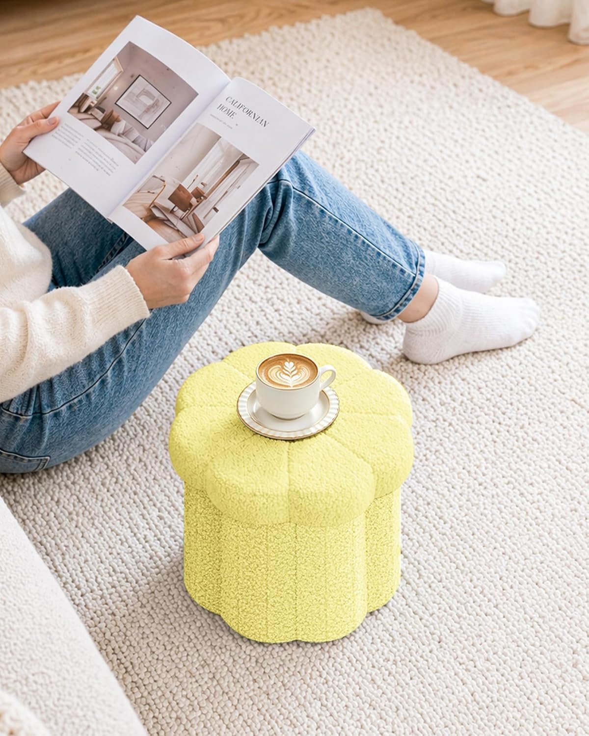 B FSOBEIIALEO Storage Ottoman Cube, 12.6" Ottoman with Storage, Yellow