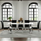 BQueen 78 inch White and Silver Dining Table for 4-8, Luxury Modern White Large Kitchen Table with Chrome Stainless Steel U-Base for Dining Room Kitchen Apartment