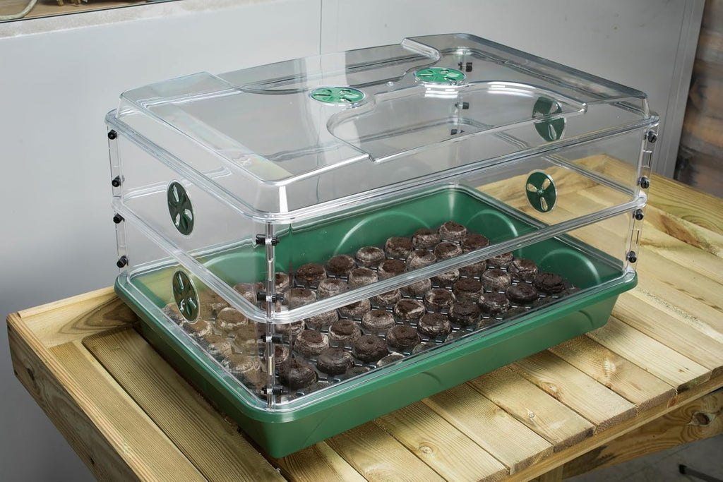 EarlyGrow 24" x 15" x 12.75" Domed Propagator with 2 Height Extenders and Locking Clip Set, Green