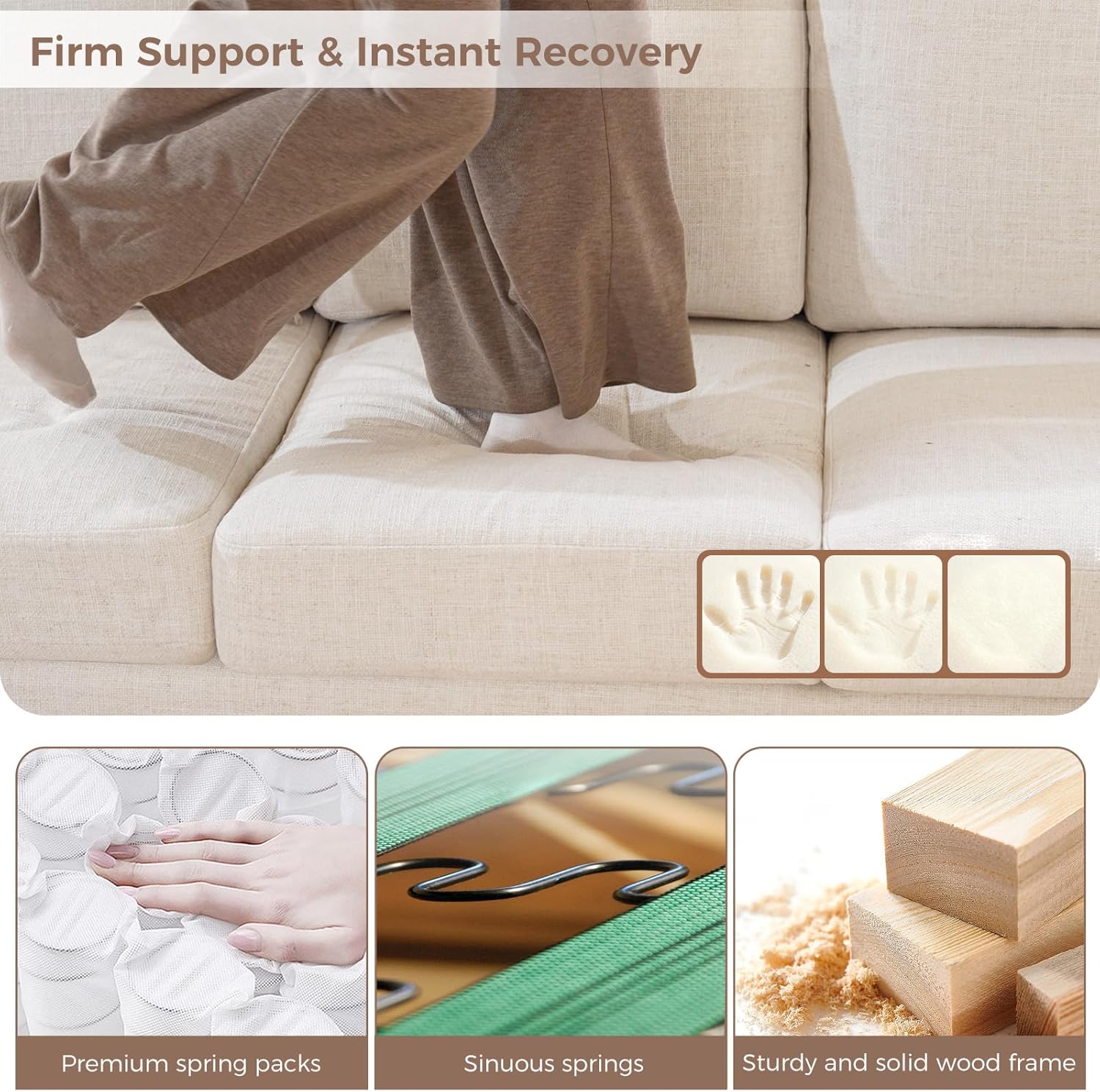 ELUCHANG 85" Modern Couches for Living Room, Natural Linen 3 Seat Sofa, Comfy Deep Seat Sofa, Spring Cushions, Removable Cover, Solid Wood Frame, Easy Assembly Loveseat for Small Space,Apartment,Beige