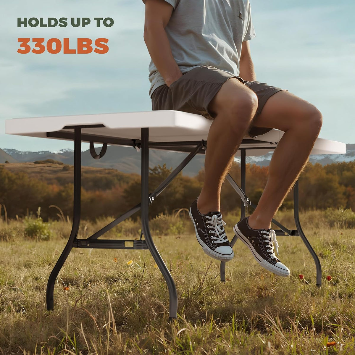 6 Foot Folding Table, Sturdy 330LBS Capacity, Reinforced Steel Legs, Foldable Design with Safety Lock, Portable Folding Table for Parties, Picnics, Weddings, Camping, 2 Pack