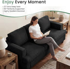2 Pieces Corduroy Couch Set for Living Room, Black Cloud Sofa, Deep Seat Floor Couch for Bedroom, Futon Modern Sofa Sectional Bed, Black Corduroy