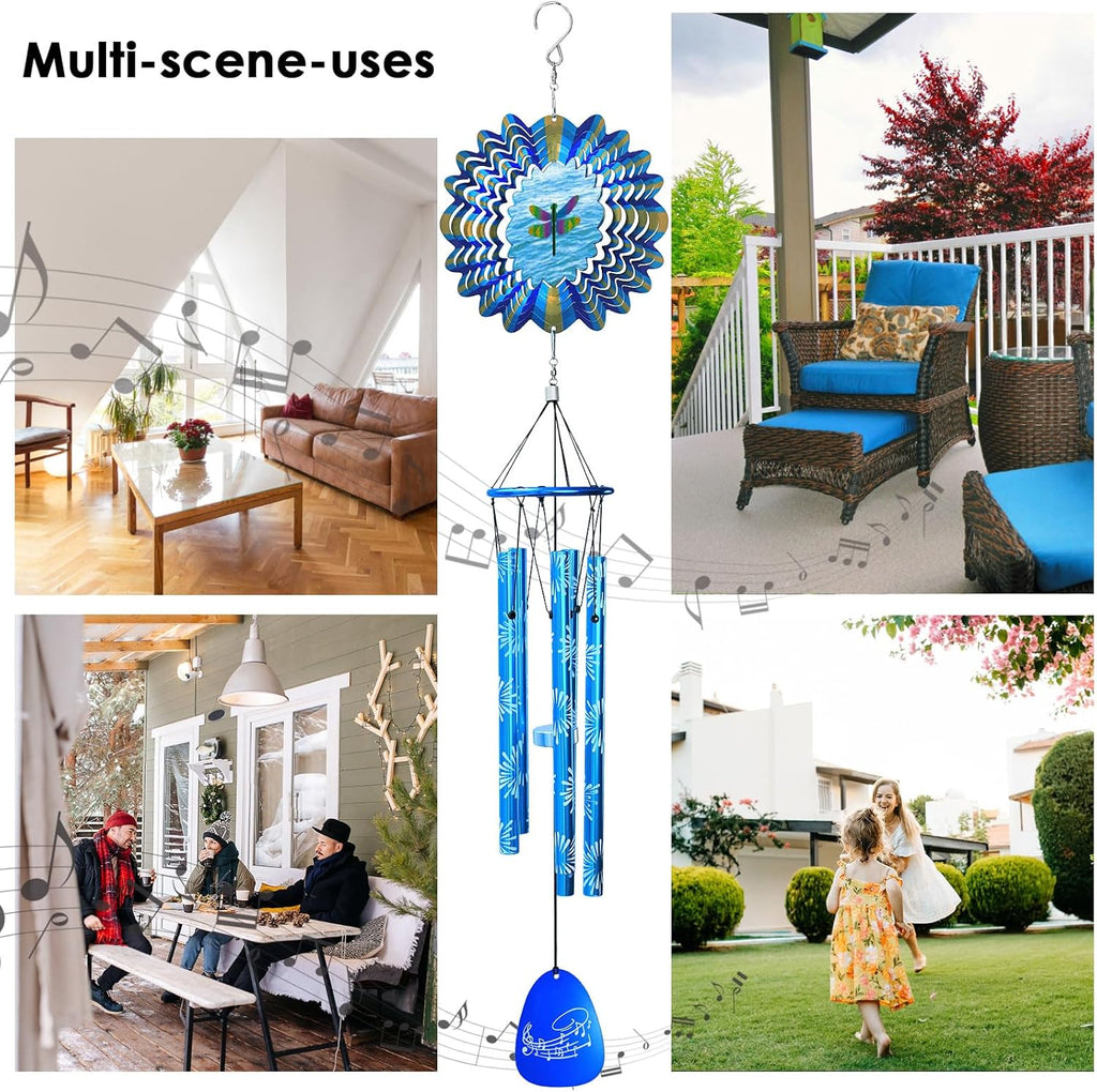 33" Memorial Wind Chimes Outdoor | Deep Tone with Animated Dragonfly Spinner, Rustproof Garden Decor for Patio/Lawn, Sympathy Gift for Mom/Dad/Unisex