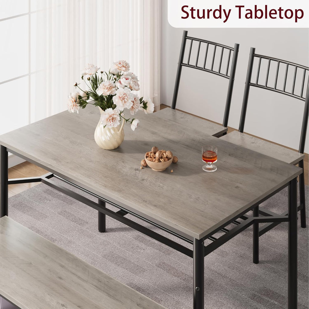 Garvee Dining Table Set for 4 with Bench and Chairs, 4-Piece Kitchen Table Set with Storage – Space-Saving Dining Table for Apartments and Dining Rooms, Gray