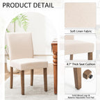 Rowill Modern Upholstered Dining Chairs Set of 2, Linen Fabric Side Dining Room Chair with Solid Wood Legs and Padded Seat for Home Kitchen/Restaurant, Beige