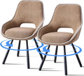 Dining Chair Set of 2, Upholstered 360° Swivel Chairs, Brown | Modern Dining Chairs With Thickened Cushion, Ergonomic Design & Adjustable Foot Pads, for Living Room, Bedroom and Restaurant