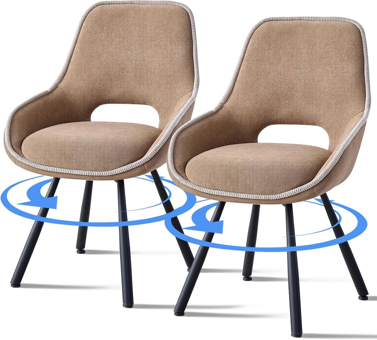 Dining Chair Set of 2, Upholstered 360° Swivel Chairs, Brown | Modern Dining Chairs With Thickened Cushion, Ergonomic Design & Adjustable Foot Pads, for Living Room, Bedroom and Restaurant