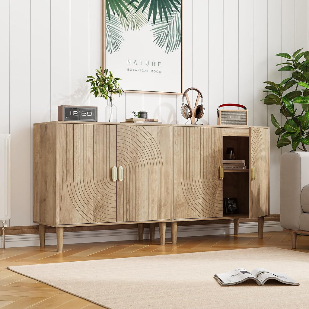 Sideboard Buffet Cabinet with Storage,Sideboard Buffet with Doors and Adjustable Shelf,Wooden Storage Cabinet, 31.3”W x 15.0”D x 30.6”H (Natural)