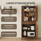 Pantry Cabinet, 71" Tall Pantry Cabinet,Modern Kitchen Cabinet with Doors, Drawers & Adjustable Shelves, Freestanding Food Pantry Cupboard with Side Rack for Kitchen Dining Room,Walnut