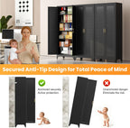 75" Metal Pantry Cabinet,Kitchen Storage Cabinet with Shelves | Louvered Metal Storage Cabinet,Adjustable Shelves,Gold Handles,Leveling Feet,Anti-tipping,for Garage/Kitchen Black