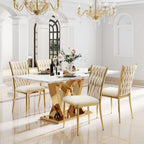 Modern Dining Chairs Set of 4, Beige Velvet Woven Kitchen Chair with Golden Metal Legs, Upholstered Cushion & High Back Design, Mid-Century Dining Chairs for Kitchen, Living Room
