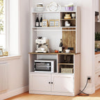 71" Kitchen Pantry Storage Cabinet, Microwave Stand with Storage & Bakers Rack with Power Outlet and Countertop for Living Room, Dining Room, White