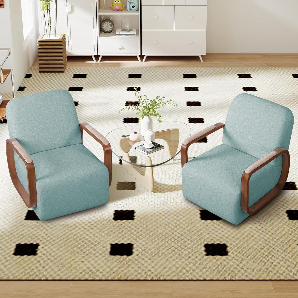 Couchus Swivel Accent Chair with Solid Wood Base, Swivel Living Room Chair with Chenille Fabric (Blue, Set of 1)