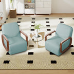 Couchus Swivel Accent Chair with Solid Wood Base, Swivel Living Room Chair with Chenille Fabric (Blue, Set of 1)