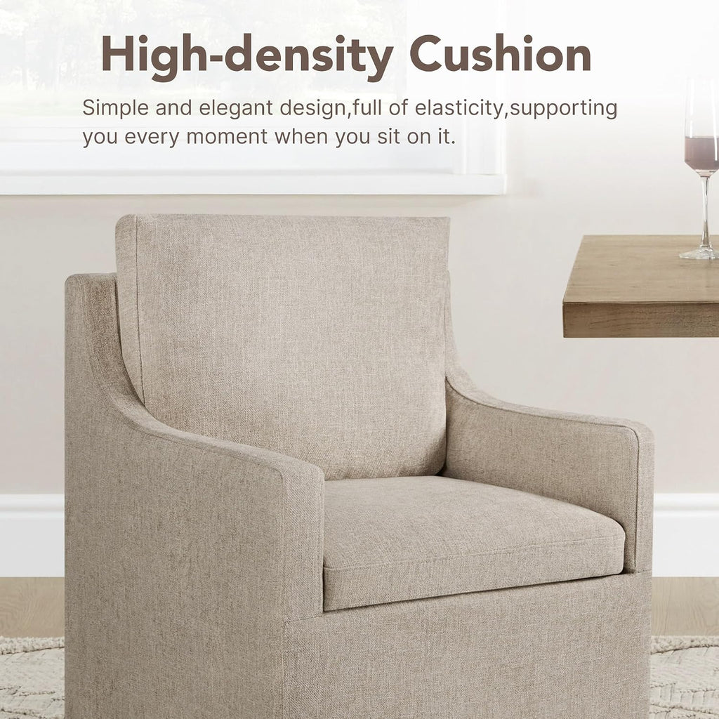 KISLOT Upholstered Dining Chairs Set of 1 with Washable Cover, Khaki | Modern Rolling Dining Room Chairs with Casters, Hidden Storage Seat, Linen Look Fabric, Padded Kitchen Accent Chairs